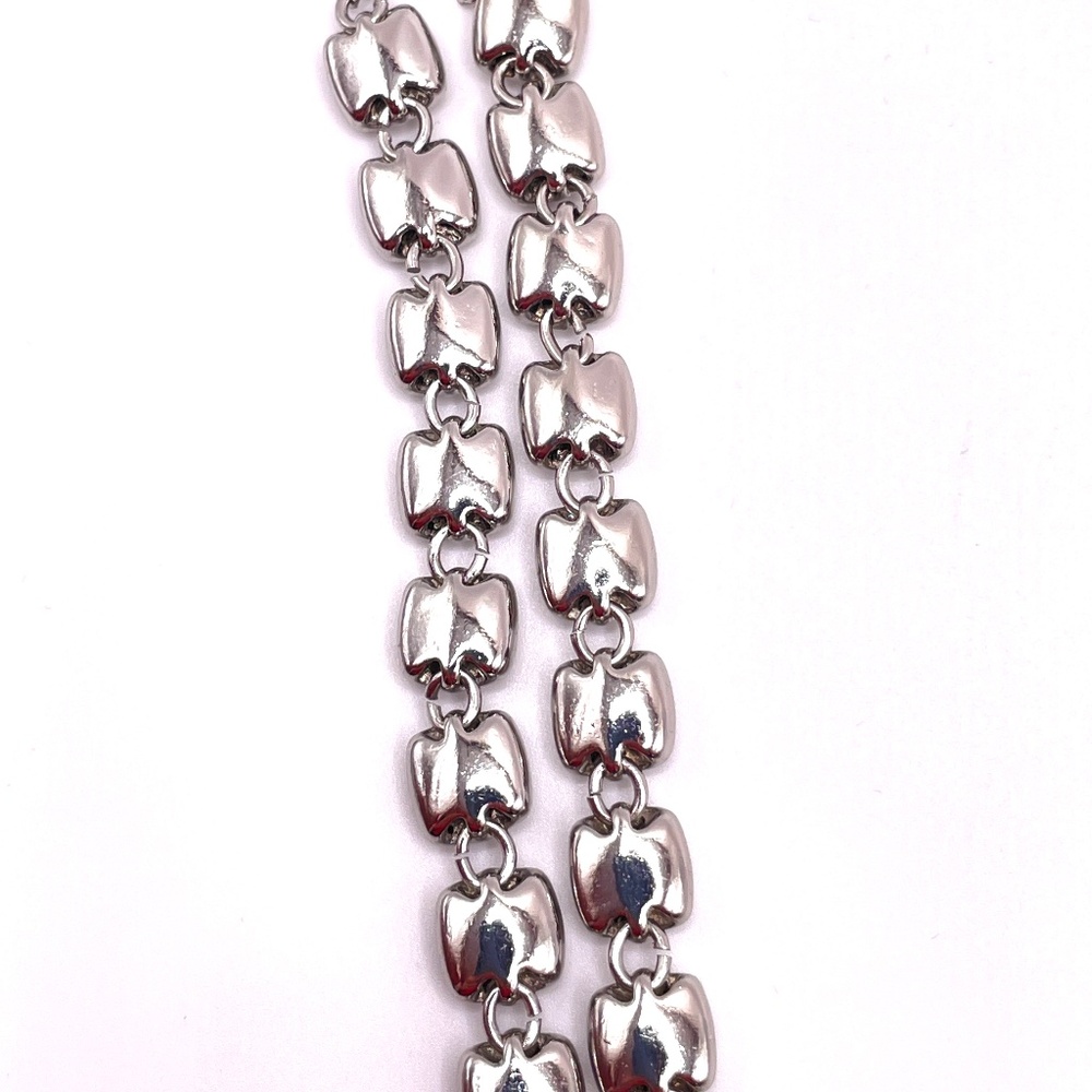 Contemporary Silver Tone Chiclet Crystal Y Tassel Long Necklace - Picture 5 of 13
